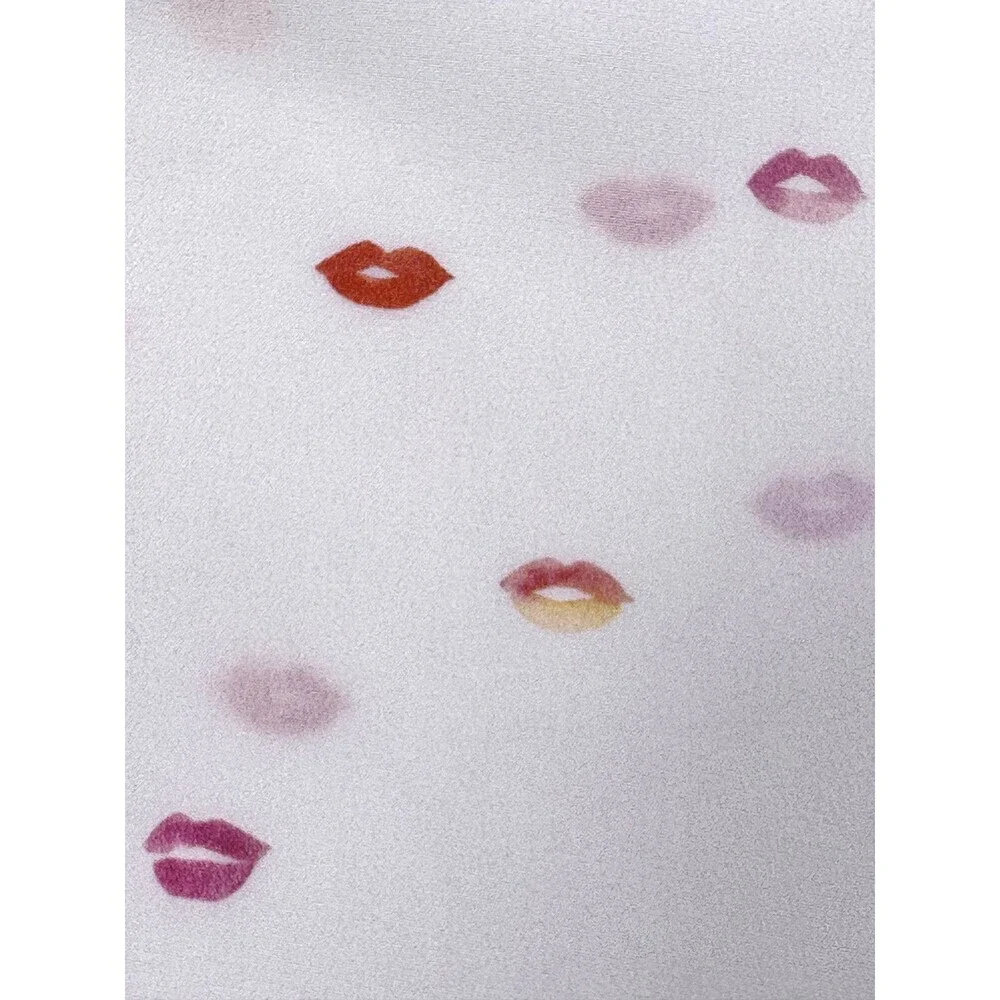 Rails Kate Silk Blouse Ivory Pink Lips Print Button Front Pocket Shirt M